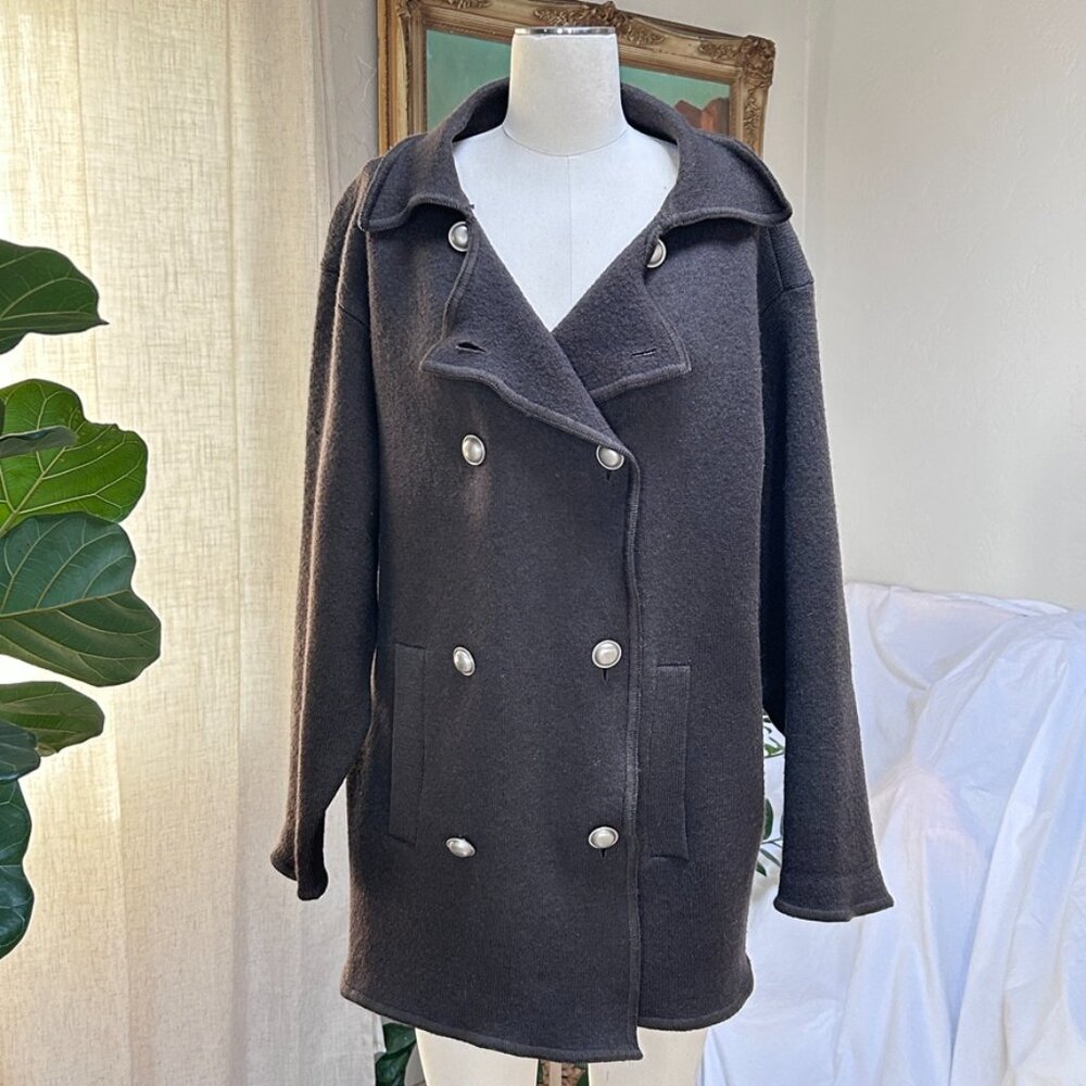 Wool Lagenlook Oversized Double Breasted Soft Layer Coat Jacket Minimalist M - Picture 7 of 13